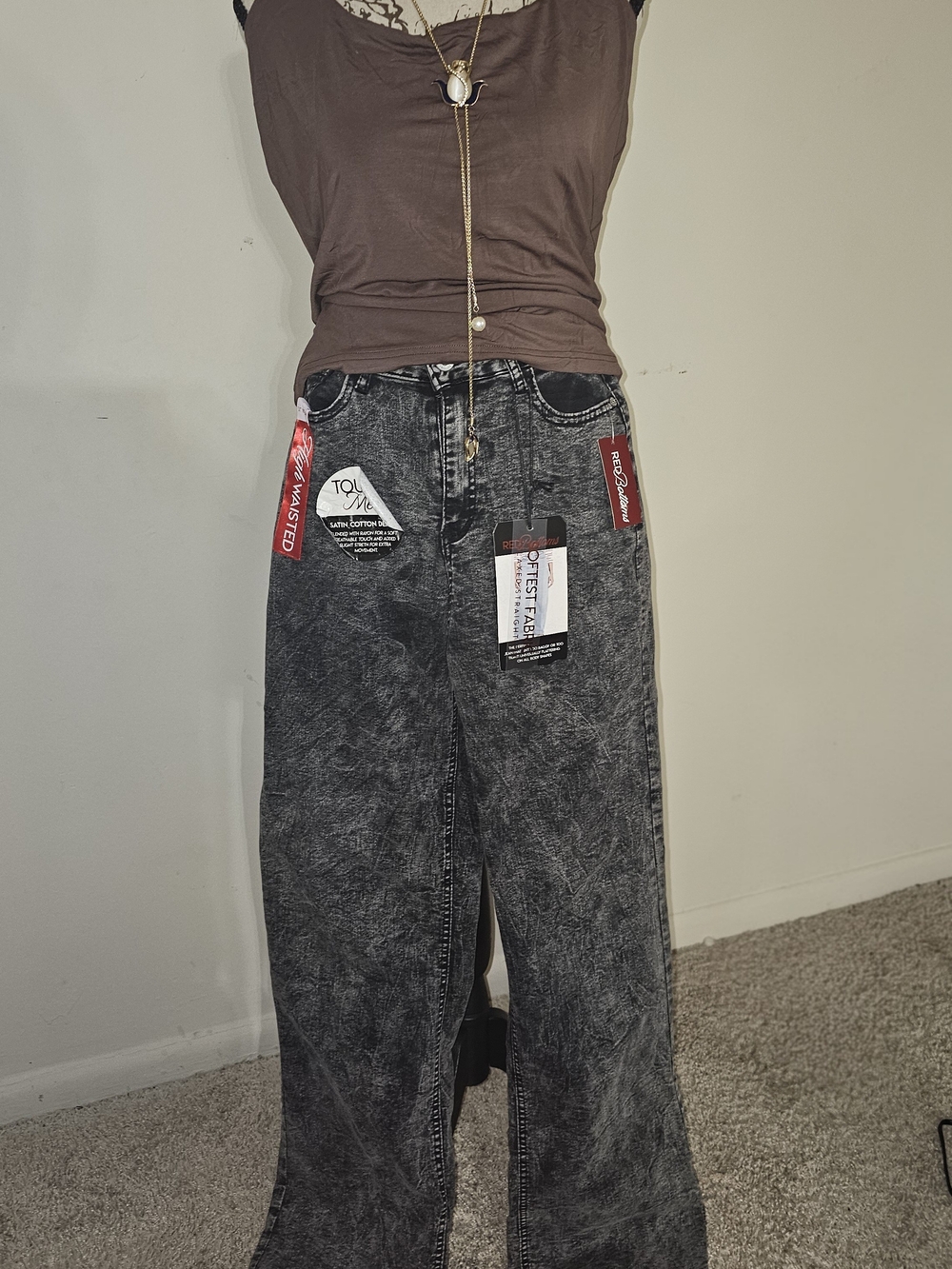 High-Rise Washed Charcoal Wide-Leg Jeans - Women's
